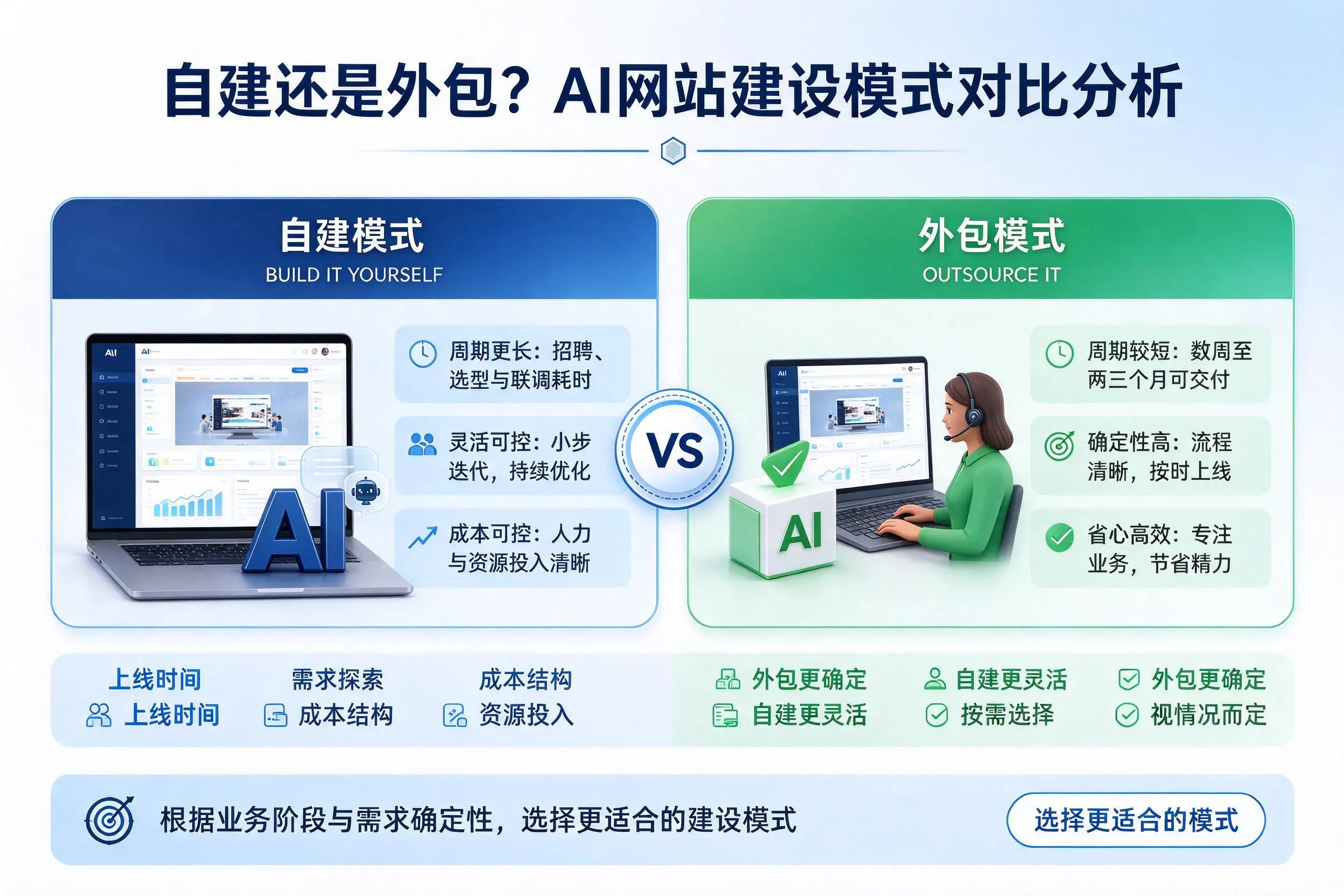 自建还是外包?菏泽AI网站建设模式对比分析